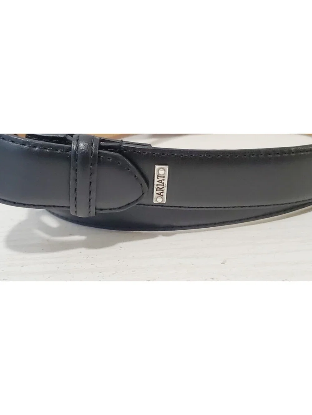 Ariat Stirrup Belt Unisex Medium 36”x 1” Black Genuine Leather Silver Buckle